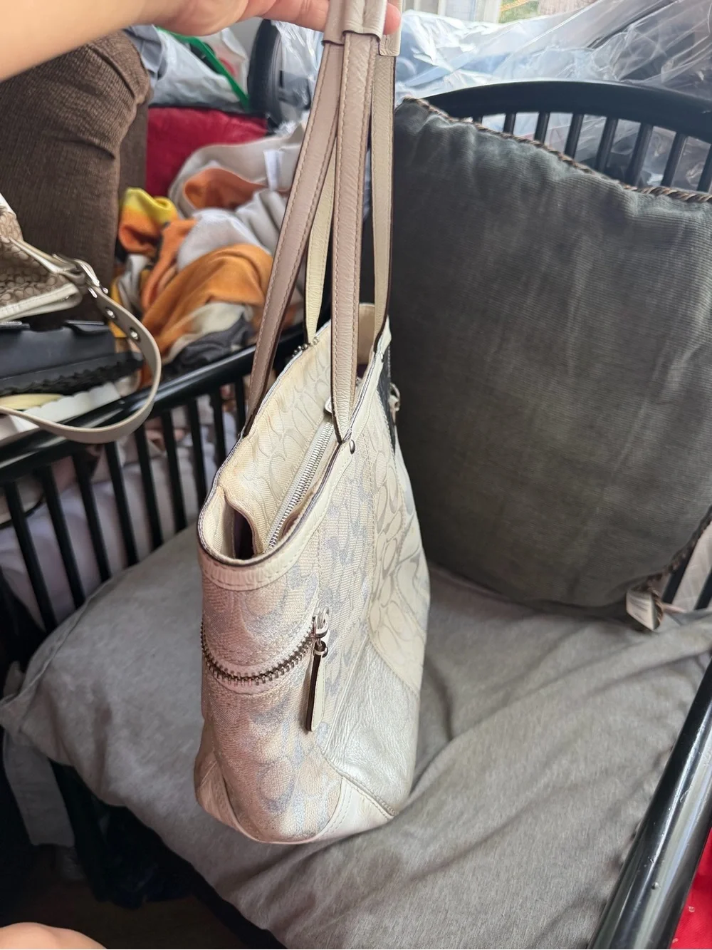 Coach Patchwork Signature Tote in Beige with Iridescent Accent